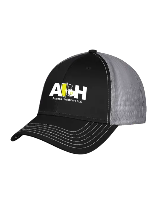 Black/Medium Dark Grey Mesh Trucker Cap Snap Back w/Access Healthcare Logo