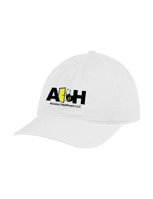 Garment Washed Unstructured Twill White Cap w/Access Healthcare Logo