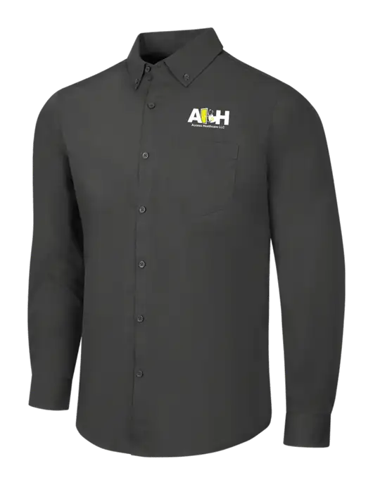 Dark Grey Long Sleeve Carefree Poplin Shirt w/Access Healthcare Logo