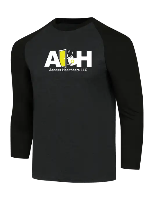 Simply Soft 3/4 Sleeve Black/Black Frost Ring Spun Cotton T-Shirt w/Access Healthcare Logo