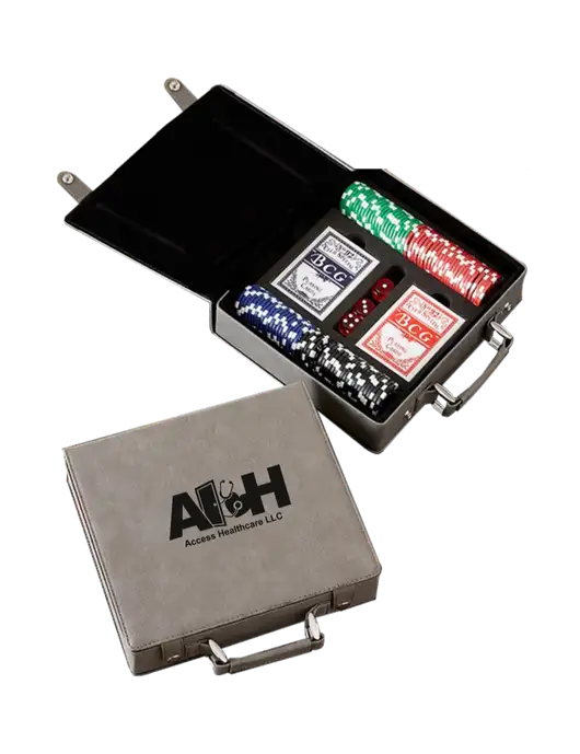 Grey Leatherette 100 Chip Poker Set w/Access Healthcare Logo