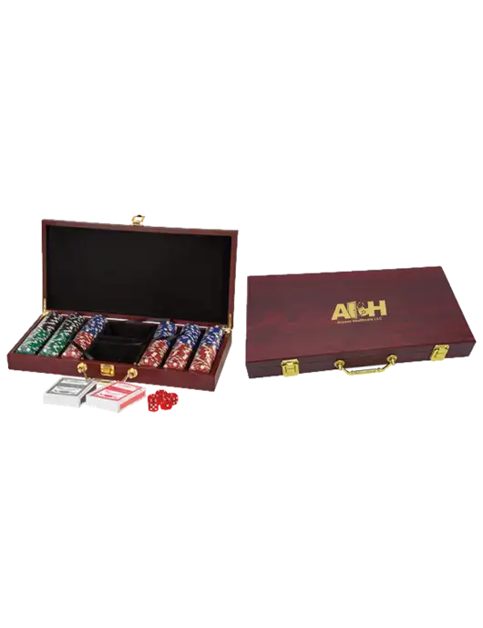 Rosewood Poker Set, 300 Chips w/Access Healthcare Logo