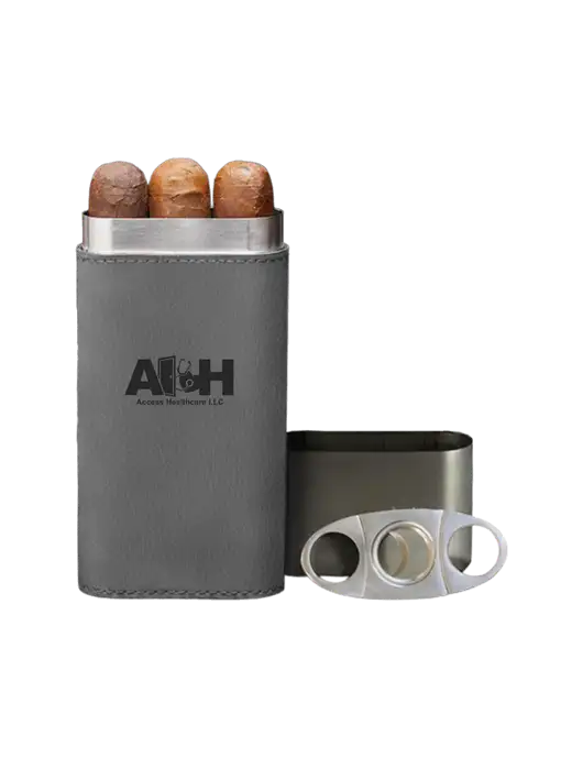 Grey Leatherette Cigar Case with Cutter w/Access Healthcare Logo