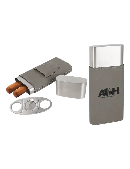 Grey Leatherette Cigar Case with Cutter w/Access Healthcare Logo