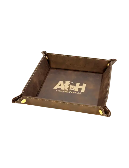 Rustic Leatherette Valet Tray, 6 x 6 w/Access Healthcare Logo